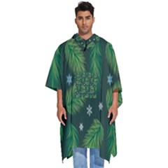 Leaves Snowflake Pattern Holiday Men s Hooded Rain Ponchos by Pakjumat