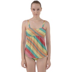 Pattern Design Abstract Pastels Twist Front Tankini Set by Pakjumat