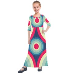 Circle Pattern Repeat Design Kids  Quarter Sleeve Maxi Dress by Pakjumat