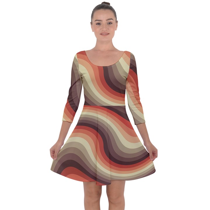 Twirl Swirl Waves Pattern Quarter Sleeve Skater Dress