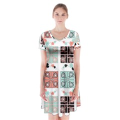 Mint Black Coral Heart Paisley Short Sleeve V-neck Flare Dress by Pakjumat