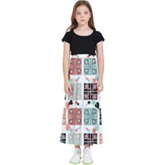 Mint Black Coral Heart Paisley Kids  Flared Maxi Skirt by Pakjumat