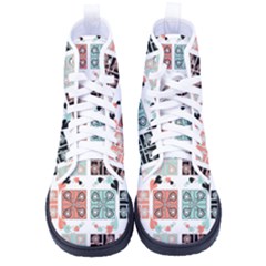 Mint Black Coral Heart Paisley Women s High-top Canvas Sneakers by Pakjumat