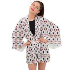 Tile Pattern Design Flowers Long Sleeve Kimono by Pakjumat