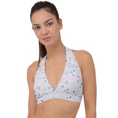 Spaceship Pattern Star Halter Plunge Bikini Top