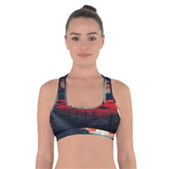 Winter Painting Moon Night Sky Cross Back Sports Bra