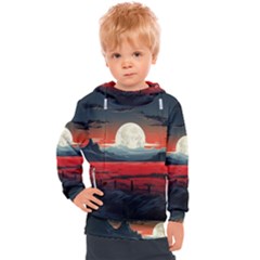 Winter Painting Moon Night Sky Kids  Hooded Pullover by Pakjumat