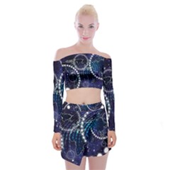 Continents Stars Networks Internet Off Shoulder Top With Mini Skirt Set by Pakjumat