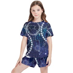 Continents Stars Networks Internet Kids  T-shirt And Sports Shorts Set by Pakjumat