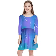 Stars Sky Cosmos Galaxy Kids  Quarter Sleeve Skater Dress by Pakjumat
