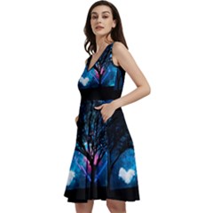 Trees Surreal Universe Silhouette Sleeveless V-neck Skater Dress With Pockets by Pakjumat