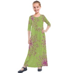 Dandelion Flower Background Nature Flora Drawing Kids  Quarter Sleeve Maxi Dress by Pakjumat