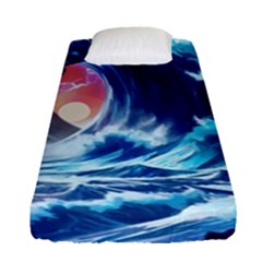 Storm Tsunami Waves Ocean Sea Nautical Nature Fitted Sheet (single Size) by Pakjumat