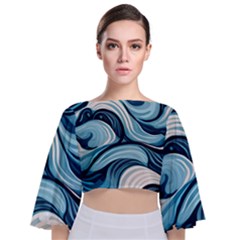 Pattern Ocean Waves Arctic Ocean Blue Nature Sea Tie Back Butterfly Sleeve Chiffon Top by Pakjumat