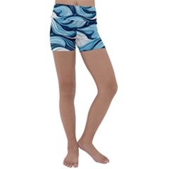 Pattern Ocean Waves Arctic Ocean Blue Nature Sea Kids  Lightweight Velour Yoga Shorts by Pakjumat