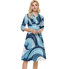 Pattern Ocean Waves Arctic Ocean Blue Nature Sea Classy Knee Length Dress by Pakjumat