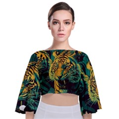 Abstract Landscape Nature Floral Animals Portrait Tie Back Butterfly Sleeve Chiffon Top by Pakjumat