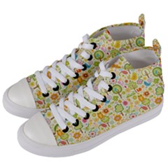 Nature Doodle Art Trees Birds Owl Children Pattern Multi Colored Women s Mid-top Canvas Sneakers by Pakjumat