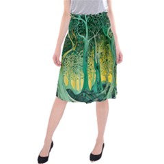 Nature Trees Forest Mystical Forest Jungle Midi Beach Skirt by Pakjumat