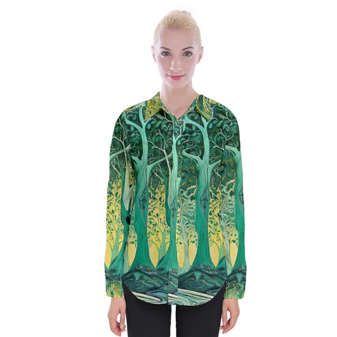 Nature Trees Forest Mystical Forest Jungle Womens Long Sleeve Shirt by Pakjumat