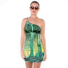 Nature Trees Forest Mystical Forest Jungle One Shoulder Ring Trim Bodycon Dress by Pakjumat