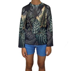 Tropical Leaves Foliage Monstera Nature Home Kids  Long Sleeve Swimwear by Pakjumat