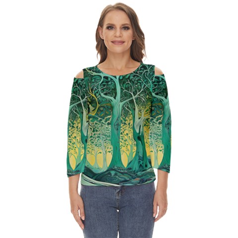 Nature Trees Forest Mystical Forest Jungle Cut Out Wide Sleeve Top by Pakjumat