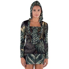 Tropical Leaves Foliage Monstera Nature Home Long Sleeve Hooded T-shirt