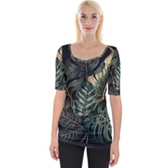 Tropical Leaves Foliage Monstera Nature Home Wide Neckline T-Shirt