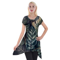 Tropical Leaves Foliage Monstera Nature Home Short Sleeve Side Drop Tunic