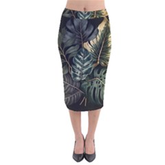 Tropical Leaves Foliage Monstera Nature Home Velvet Midi Pencil Skirt