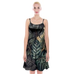 Tropical Leaves Foliage Monstera Nature Home Spaghetti Strap Velvet Dress