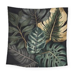 Tropical Leaves Foliage Monstera Nature Home Square Tapestry (large) by Pakjumat