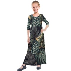 Tropical Leaves Foliage Monstera Nature Home Kids  Quarter Sleeve Maxi Dress