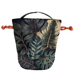 Tropical Leaves Foliage Monstera Nature Home Drawstring Bucket Bag