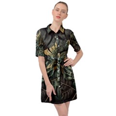 Tropical Leaves Foliage Monstera Nature Home Belted Shirt Dress