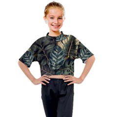 Tropical Leaves Foliage Monstera Nature Home Kids Mock Neck T-Shirt