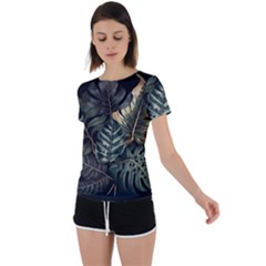 Tropical Leaves Foliage Monstera Nature Home Back Circle Cutout Sports T-Shirt