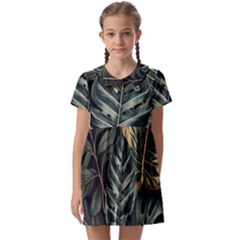 Tropical Leaves Foliage Monstera Nature Home Kids  Asymmetric Collar Dress