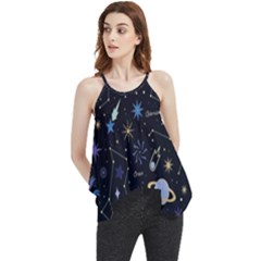 Starry Night  Space Constellations  Stars  Galaxy  Universe Graphic  Illustration Flowy Camisole Tank Top by Pakjumat