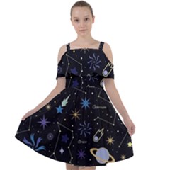 Starry Night  Space Constellations  Stars  Galaxy  Universe Graphic  Illustration Cut Out Shoulders Chiffon Dress by Pakjumat
