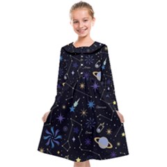 Starry Night  Space Constellations  Stars  Galaxy  Universe Graphic  Illustration Kids  Midi Sailor Dress by Pakjumat