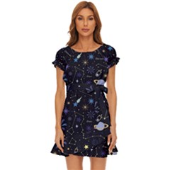 Starry Night  Space Constellations  Stars  Galaxy  Universe Graphic  Illustration Puff Sleeve Frill Dress by Pakjumat
