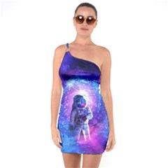 The Cosmonaut Galaxy Art Space Astronaut One Shoulder Ring Trim Bodycon Dress by Pakjumat