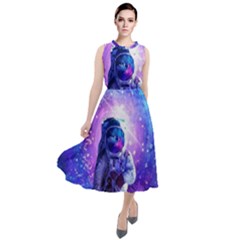 The Cosmonaut Galaxy Art Space Astronaut Round Neck Boho Dress by Pakjumat