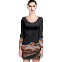 Retro Vintage Space Galaxy Long Sleeve Velvet Bodycon Dress by Pakjumat