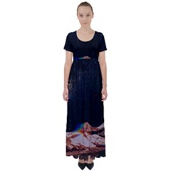 Retro Vintage Space Galaxy High Waist Short Sleeve Maxi Dress by Pakjumat