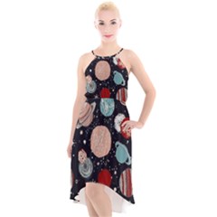 Space Galaxy Pattern High-low Halter Chiffon Dress  by Pakjumat