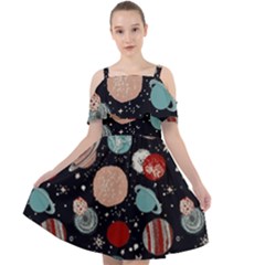 Space Galaxy Pattern Cut Out Shoulders Chiffon Dress by Pakjumat