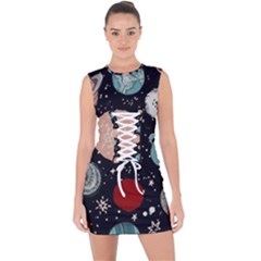 Space Galaxy Pattern Lace Up Front Bodycon Dress by Pakjumat